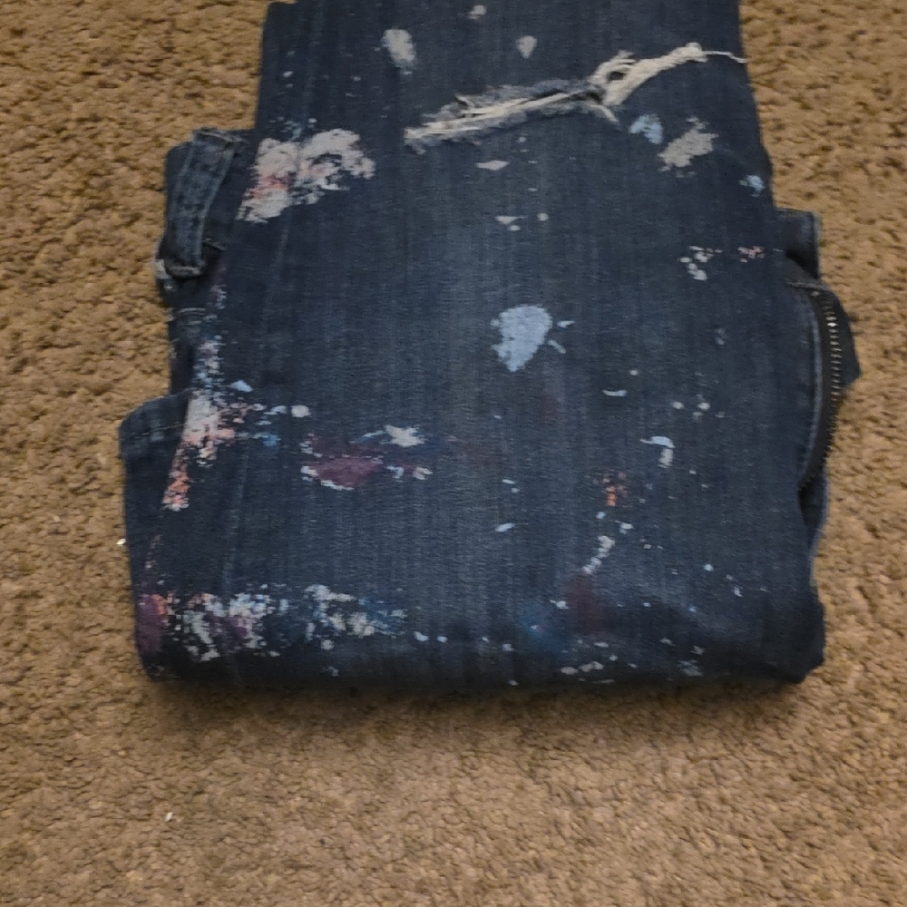 Melissa McCarthy Straight Leg Jeans - Dark Blue with Artistic Splatter